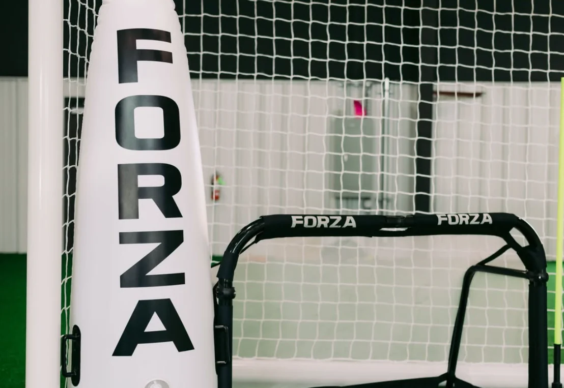 Close-up of a Forza mannequin and small training goal